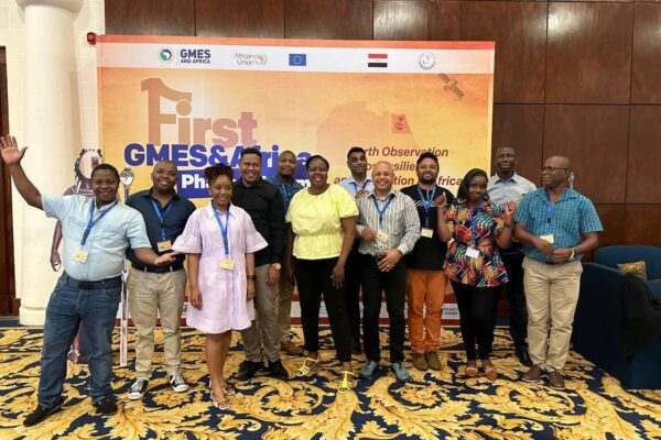 Dr Emmanuel Mbaru and other (front left) and other members of Marine & Coastal Operations for Southern Africa and the Indian Ocean (MARCOSIO) consortium during the GMES&Africa Forum in Sham El Sheikh, Egypt| Photo courtesy WIOMSA